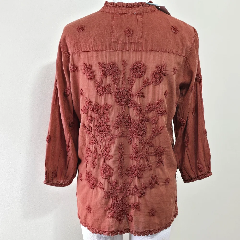 NWT Kyla Seo Caite Sz S Paloma Embroidered Cotton Blouse Top Terracota Boho - Picture 7 of 16